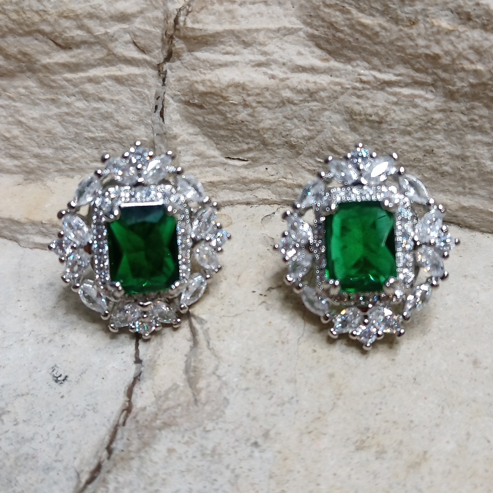 Emerald CZ earrings - Picture 1 of 5